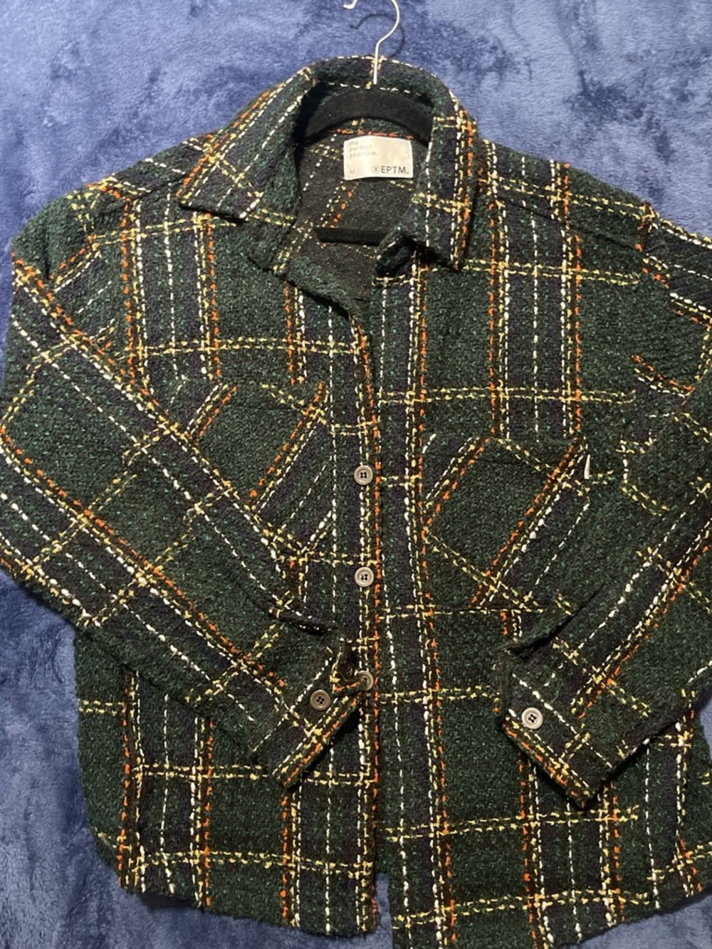 Dark Green Plaid Bouclé Shirt Jacket